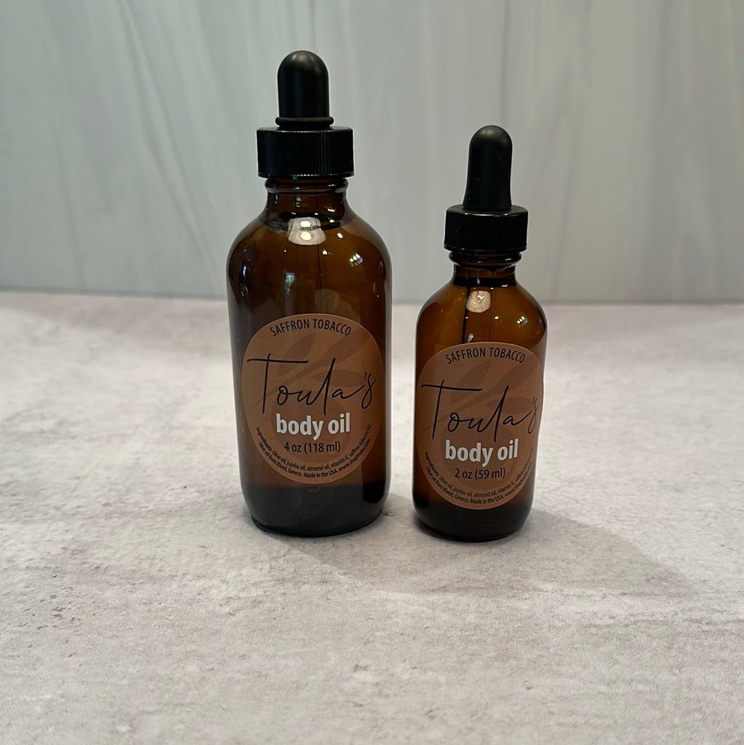 tobacco body oil Saffron Tobacco Body Oil – toula's